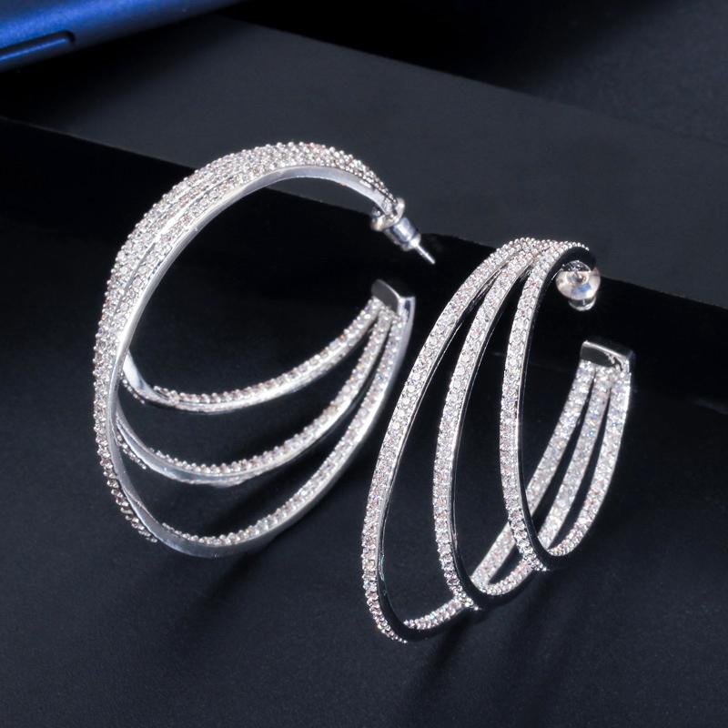 Серьги-кольца WWJ с геометрическим рисунком и тремя кругами с кубическим цирконием