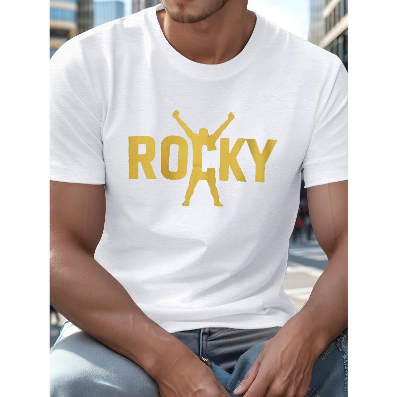 Европейский размер плюс размер Мужская летняя футболка, ROCKY с графическим принтом-силуэтом, короткий рукав, модные повседневные топы для повседневной жизни, большие размеры