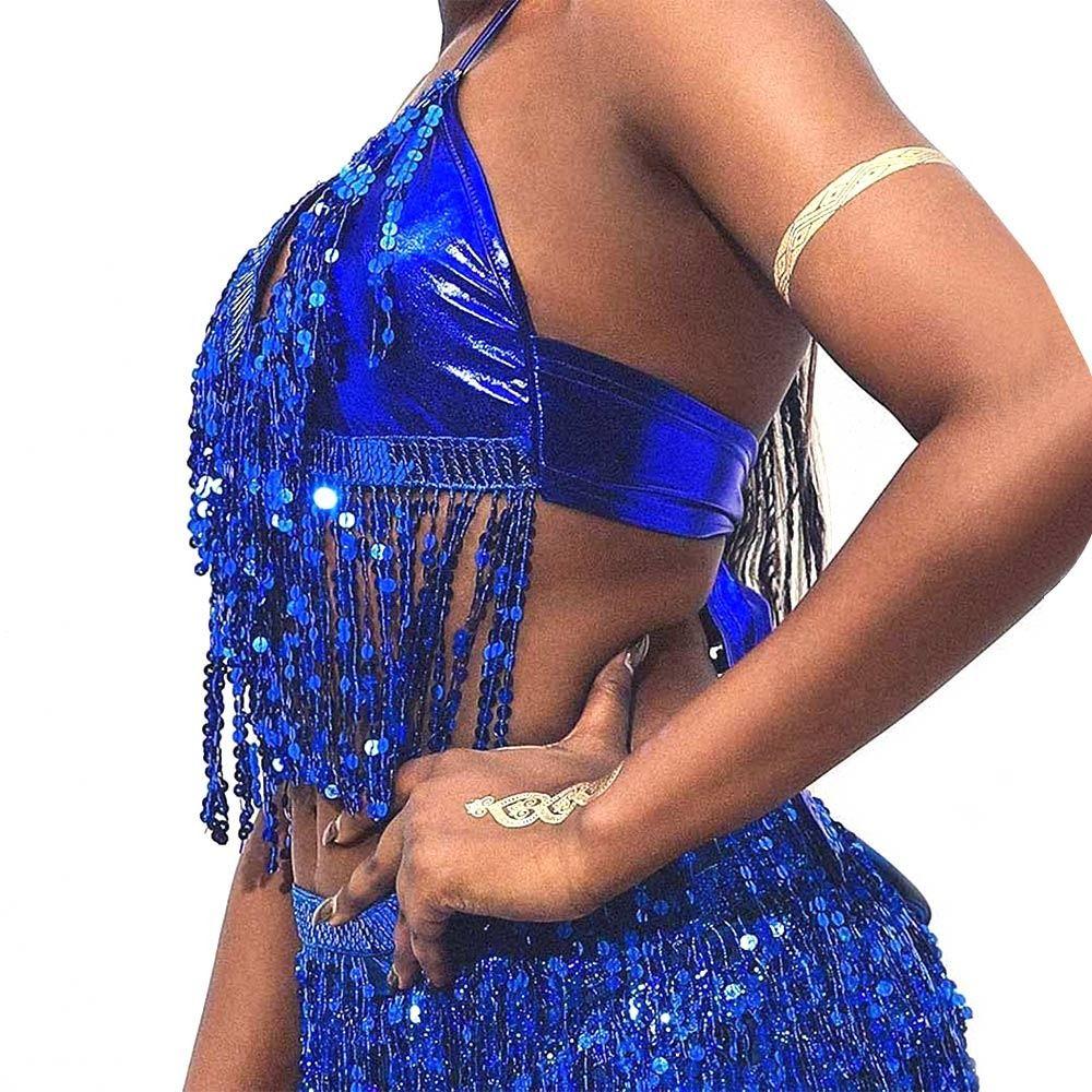Shiny Performance Top Tassel Halter Bra Charming Dance Wear Festivals