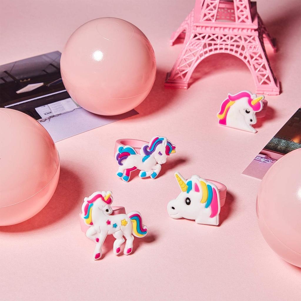 10/30/50Pcs Unicorn Rings Multi-color Rubber Rainbow Ring Unicorn Cupcake Toppers Girls Birthday Unicorn Party Favors Kids Rings