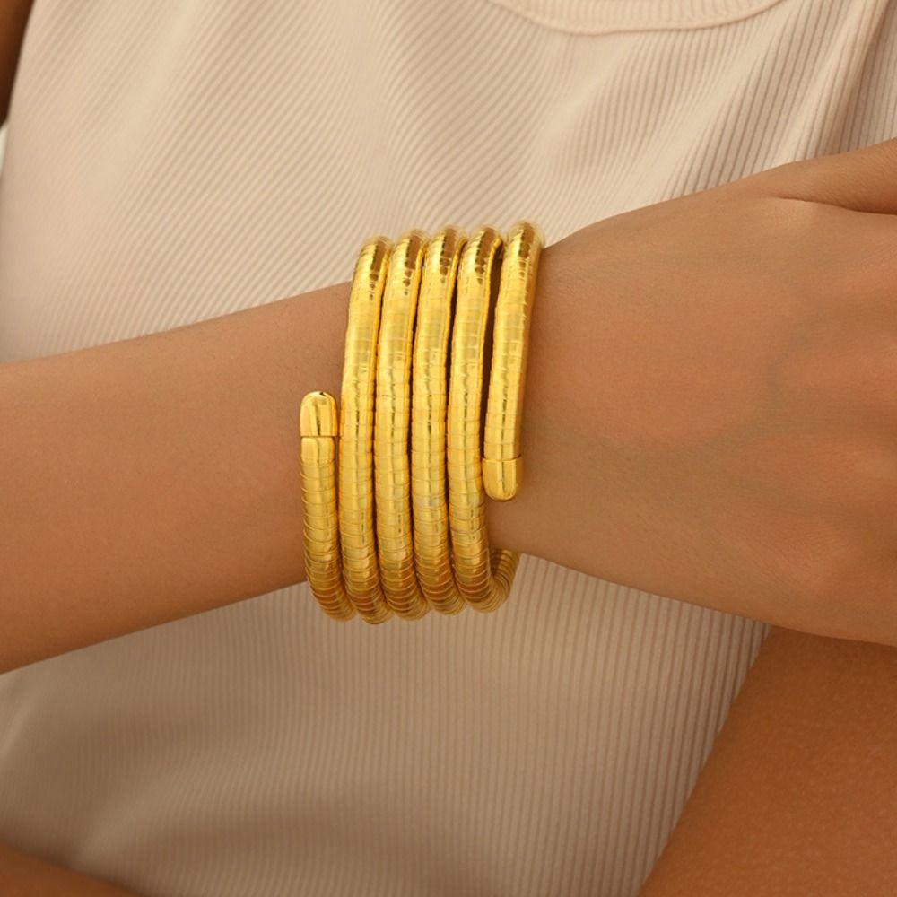 Silver Color Charm Bangle Gold Color Layered Stackable Wrist Bracelet Jewelry Accessories