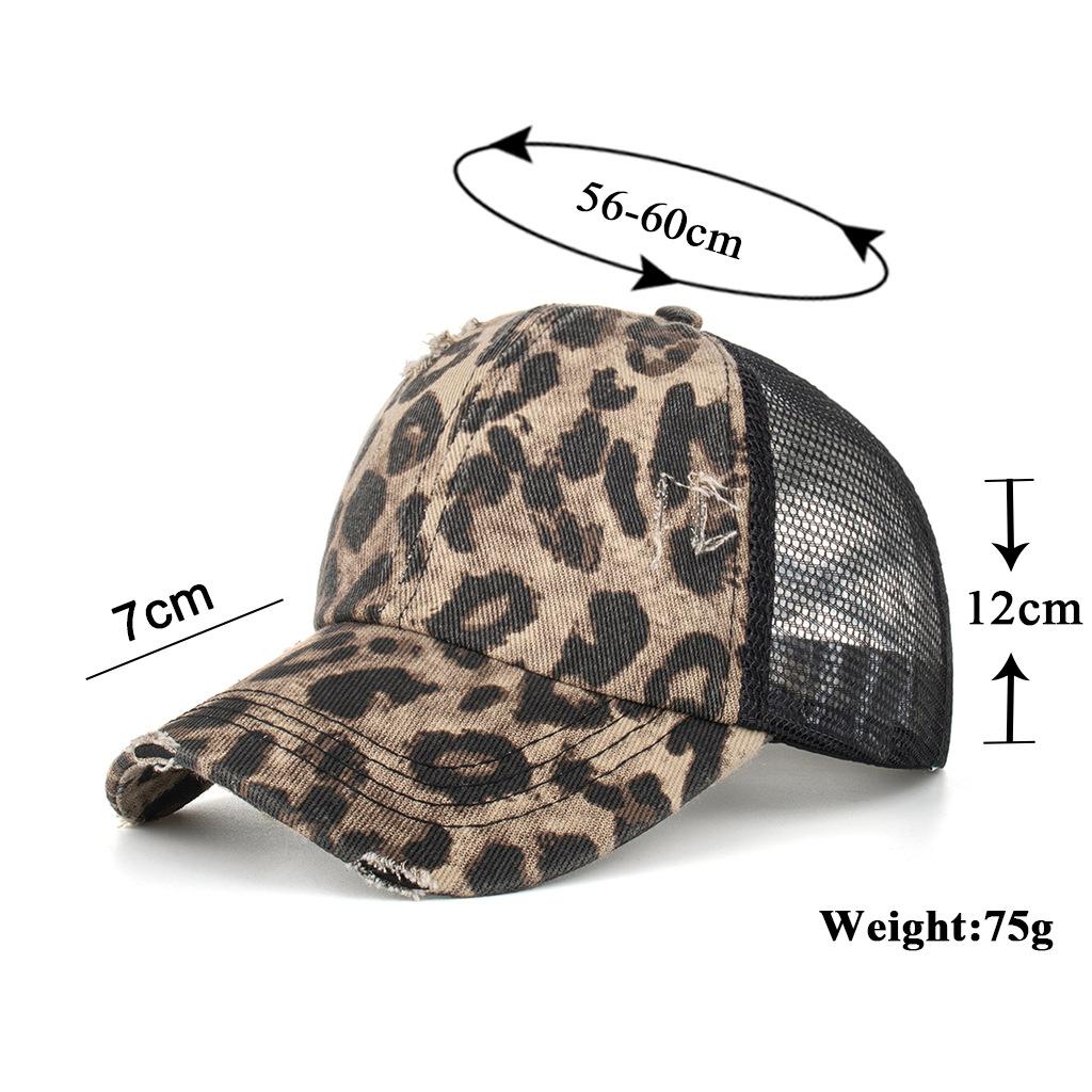Brown Large Leopard Print Cross Elastic Band Ponytail Baseball Cap Hair Band Cap