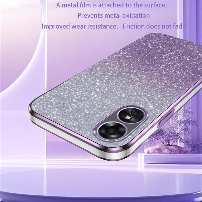 Luxury Gradient Glitter Plating Case For OPPO A78 A58 A38 A94 A57 A36 A17 A16 A55 A1 A2 Find X6 Pro K11 K11X Silicone Back Cover