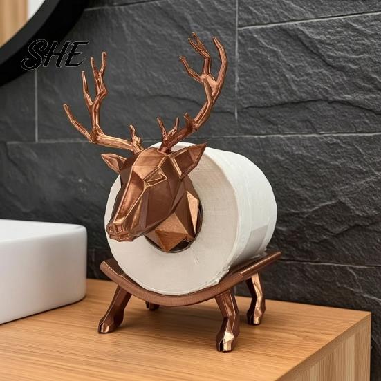 Waterproof Toilet Tissue Rack 3D Printed Elk Paper Holder, Stable Base Bathroom Roll No Drill Dispenser Dispenser, PLA Decorative Towel Storage,