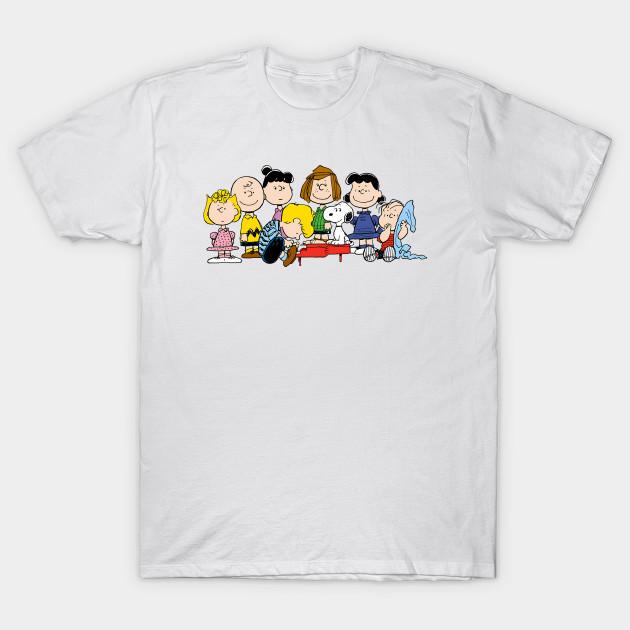 Men Black Print T-shirt Snoopy And The Peanuts Gang No-Cut Heat Transfer Print Cotton Tshirt