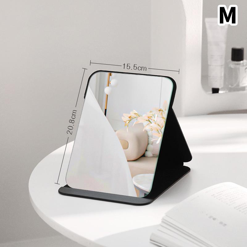 Desktop Makeup Mirror Solid Color Pu Leather Simple Portable Handheld Black Mirror Foldable Student Compact Cute Pocket Mirror