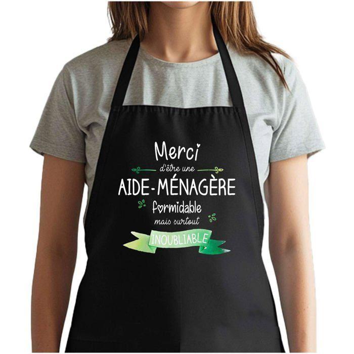 Tablier de cuisine - Merci Aide-Ménagère Inoubliable Femme - Noir - Coton résistant - Impression bretonne