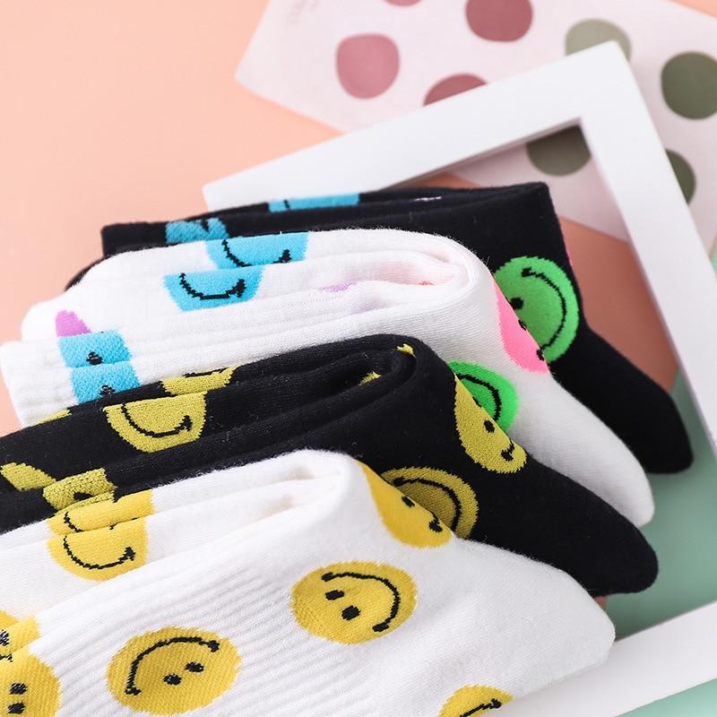 Носки со смайликами, женские носки с принтом в корейском стиле, Harajuku Kawaii, забавные носки Happy Crew, милые женские носки с улыбкой, Calcetines Skarpetki Damskie