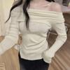New Arrivals Open Run Women Off Shoulder AsymmeTrical SliT Long Sleeve T shirT