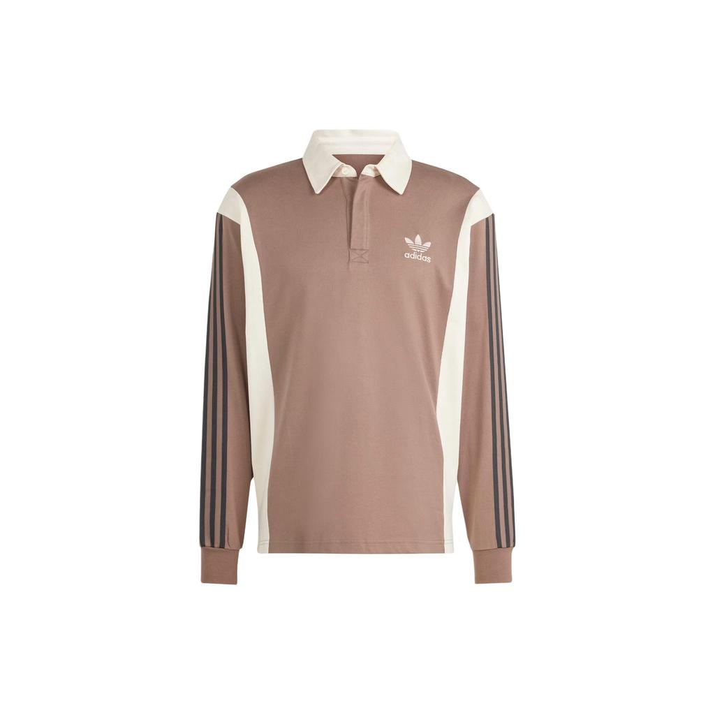 Adidas Рубашка для регби Originals с тремя полосками и цветными блоками, поло с длинным рукавом, винтажный топ для регби, мужские топы коричневого цвета IS1405