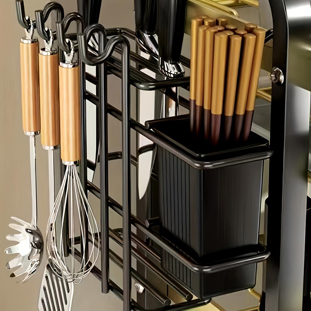 1 Set Premium Carbon Steel 3-Tier Dish Rack with Drainboard - Large Capacity Kitchen Organizer for Dishes, Utensils, Cutlery & Chopping Board Storage