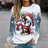 Christmas Series 3D Printed Fashionable Cute Round Neck Long Sleeved Comfortable Casual Loose Plus Size Women's Pullover