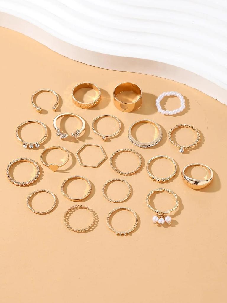 23 Pcs Vintage Heart Butterfly Rings Set For Women Fashion Silver Color Geometric Hollow Finger Ring Wedding Party Jewelry