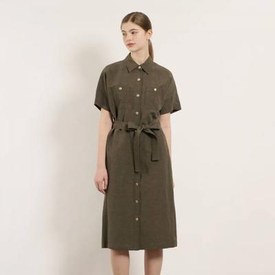 Two Pocket Linen Belted Dress B5m4o628