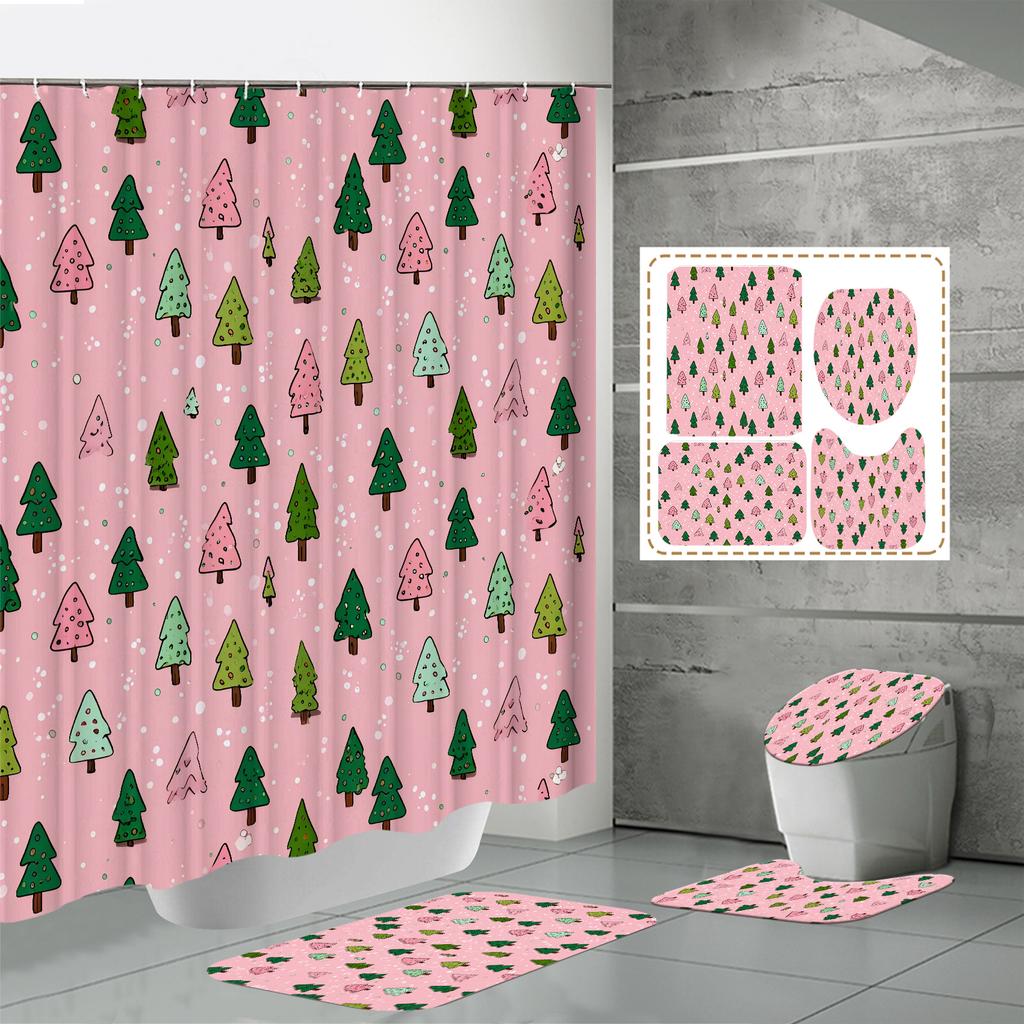 4 ШТ. Наборы штор для душа со шторкой для душа и ковриками, коврик для крышки унитаза, U-образный коврик и коврик для ванной, набор для ванной комнаты с 12 крючками