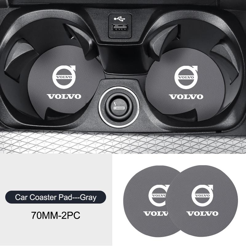 2pcs Car Leather Auto Water Cup Slot Non-Slip Mat Accessories For Volvo EX90 V60 V40 XC90 S60 XC60 V50 V70 S90 XC40 S80 V90 EX30