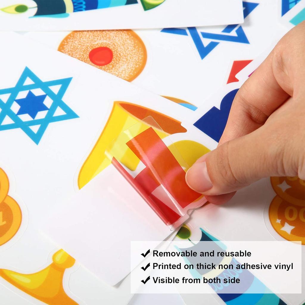 Outus 84 Pcs Hanukkah Window Clings Menorah and Star of Window Decals Je Chanukah Decorations Vinyl Cling Decor for Window Sliding Glass Doors