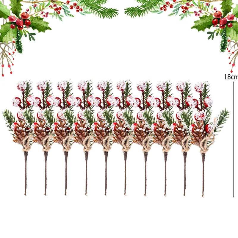 2/20 шт. рождественские шишки ветки искусственные сосновые ветки красные ягоды ветка DIY рождественский венок рождественское украшение для елки поставка