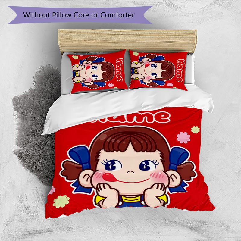 3pcs Custom Name Cartoon Peko Bedding Set Duvet Cover Closure Includes 1 Duvet Cover & 2 Pillowcases for All Seasons Bedroom Decor