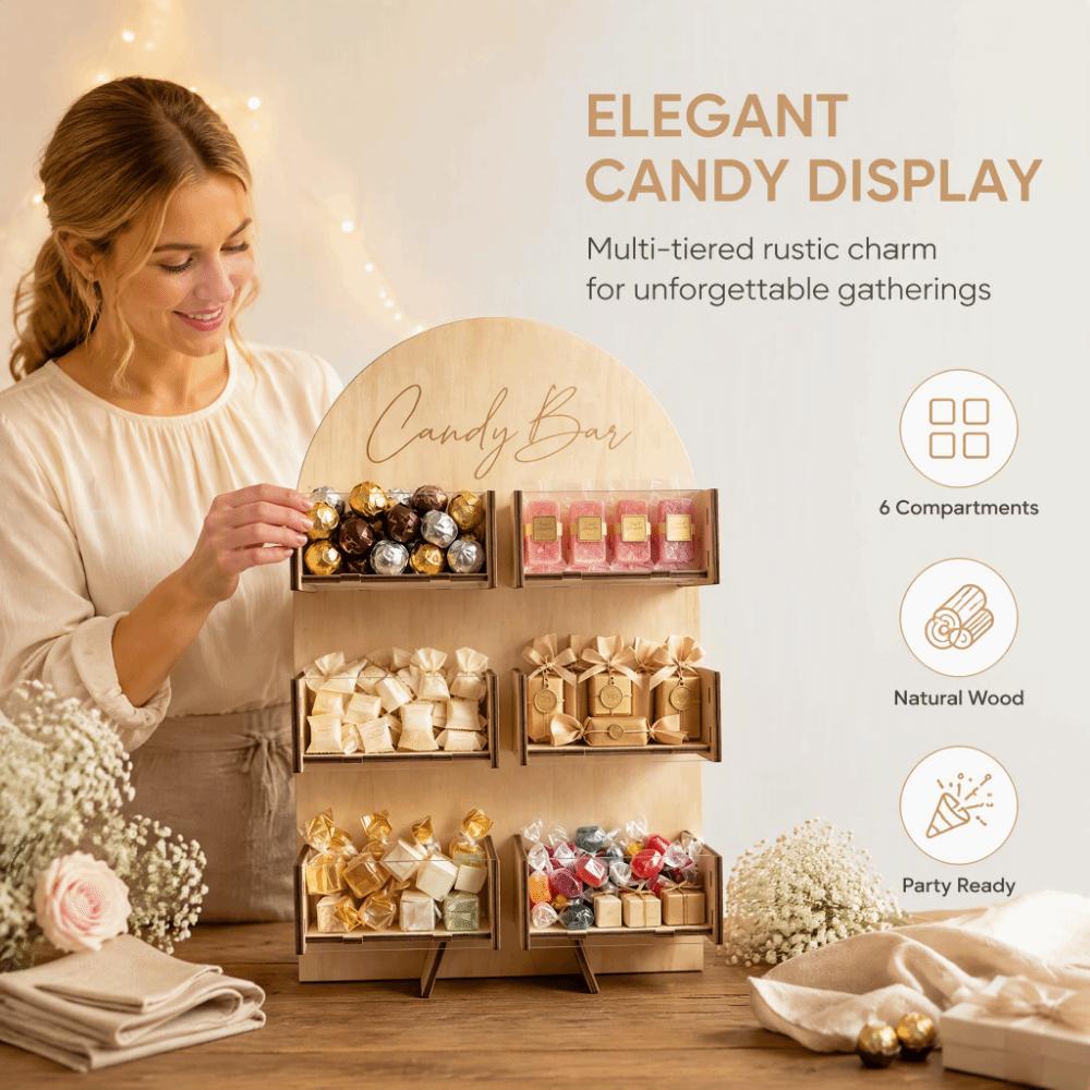 4/6 Grids Snack Display Stand Arched Shape Wooden Candy Box Dessert Display Stand Birthday Party