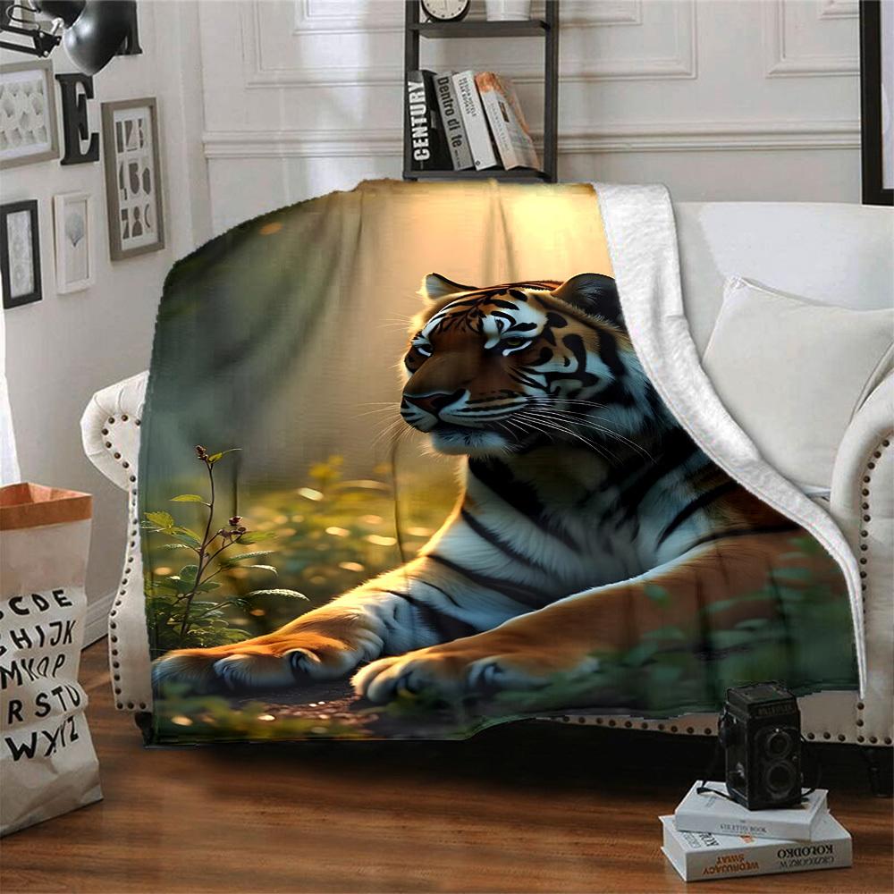 1pc Tiger Print Blanket Warm, Cozy, And Soft, Suitable for Sofas, Beds, Cars, And Office Use.Perfect for Camping And Travel, Making It a Great Gift fo