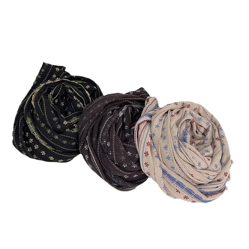 35x160cm Vintage Cotton Retro Jacquard Scarf New Floral Scarf Women Double-sides Breathable Travel Shawl Warm Neck Scarves