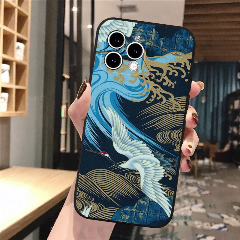 Phone Case For iphone 17 Pro Max 17 Pro Air 16 15 14 13 Pro Max 15 16 Pro 15Plus Wave Art Japanese Green Illust
