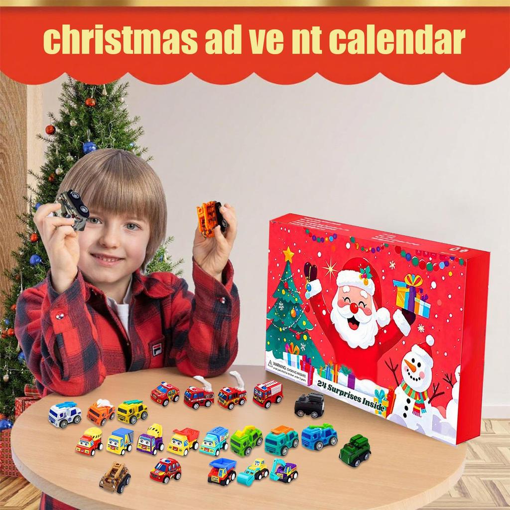 2026 Christmas Advent Calendar 24 Day Pull Back Car Toy Vehicle Toys Set Holiday Countdown Calendar Kids Birthday Christmas Gift