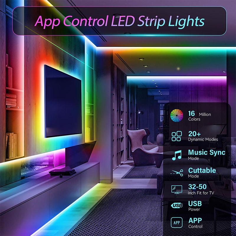 Светодиодная лента RGB 5050 с Bluetooth-приложением и пультом дистанционного управления, питание от USB 5 В, гибкая синхронизация с музыкой для дома и рождественского украшения