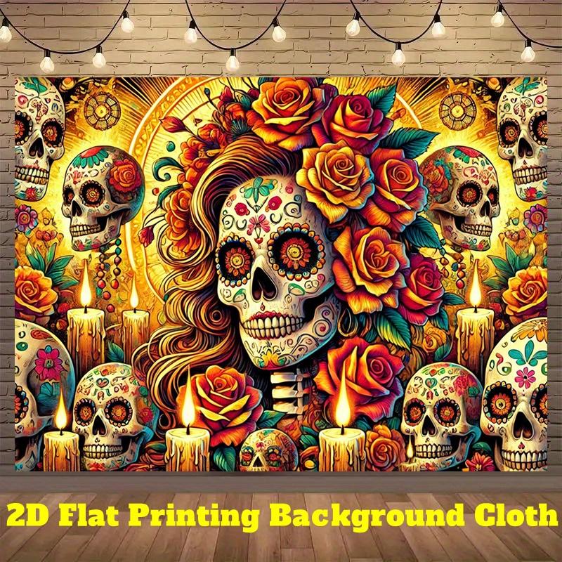 2D plane 1 large Day of the Dead banner - Mexican sugar skull and Calavera flower design