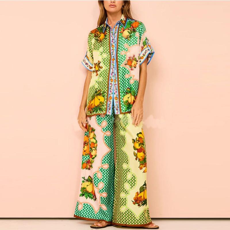 Women's Summer Printed Pocket Casual Loose Suit