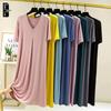 Women's Modal Cotton V-Neck Pleated Short Sleeve Casual Summer Dress with Swing Fit
