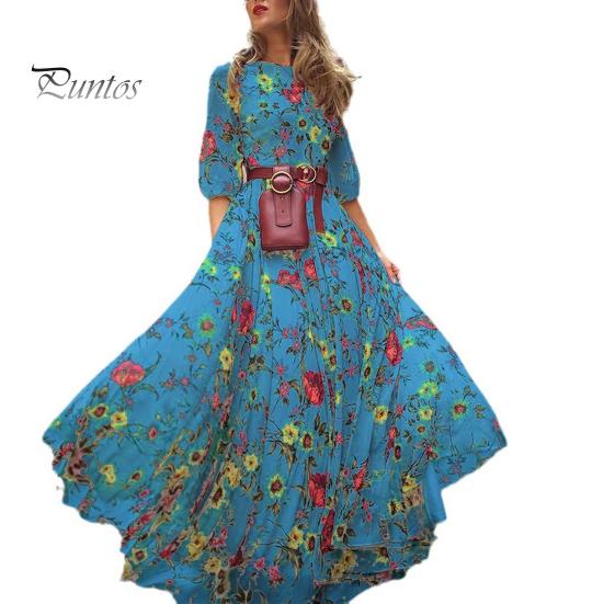 Летнее женское платье с цветочным принтом трапециевидной формы со свободным подолом в винтажном стиле с высокой талией во французском стиле с рукавами три четверти плиссированным круглым вырезом для выпускного коктейля, банкета