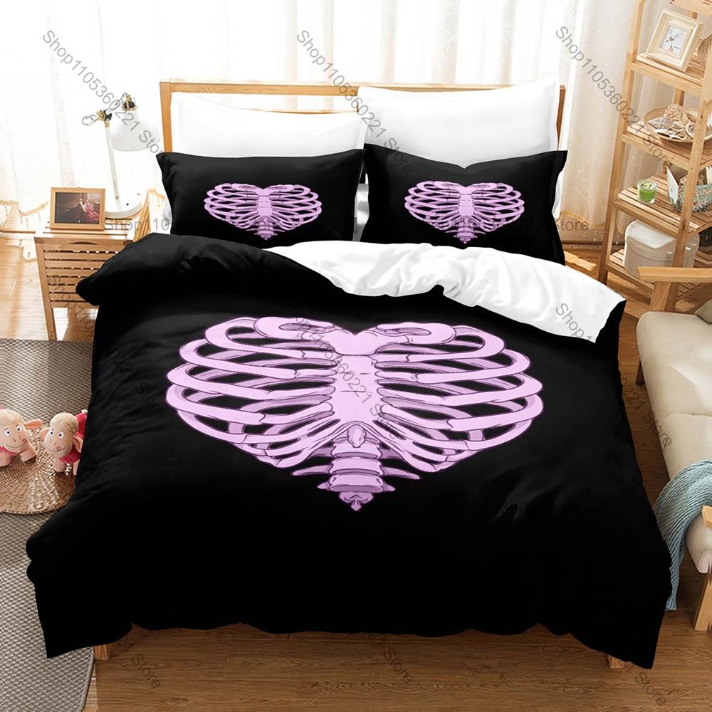 Dreamy Pastel Tone Witchy Cat Skull Collage Cute Spooky Gothic Art Bedding Set 1 Duvet Cover + 2 Pillowcases Alternative Style