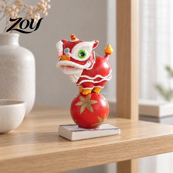 Decorative Resin Statue Chinese Style Lion Dance Figurine, Traditional Dancing Statue, Cute Animal Sculpture Desktop Ornament for Home Office,