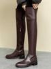 2025 Корейская версия показывает ноги стройными ботфорты выше колена женские на низком каблуке увеличивают обхват ноги зимние тонкие бархатные высокие рыцарские сапоги коричневые