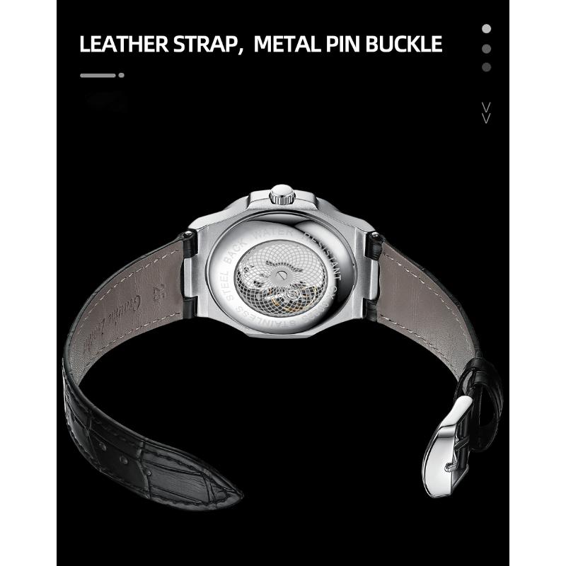 Chenxi Мужские часы Роскошные Водонепроницаемые Светящиеся Кожаные Часы Спорт Кварцевые Часы Прозрачная Задняя Крышка Дата Бизнес Наручные Часы