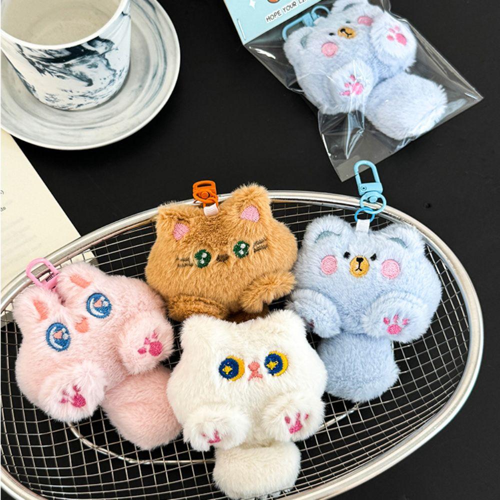 Stuffed Coffee Cat Plush Keychain Pink Claw Animal Plush Key Chain Friends Birthday Gifts