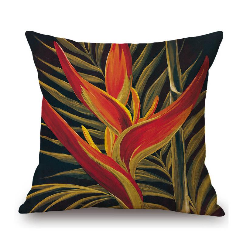 Tropical Plants Leaves Palm Leaves Oil Painting Home Decoration Art Sofa Throw Pillow Case Cotton Linen Flower Cushion Cover