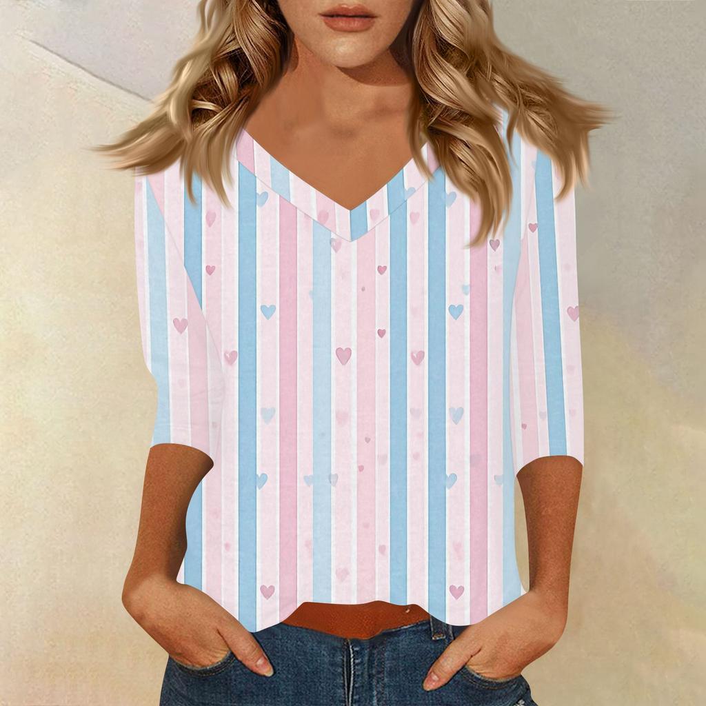 Women's T Shirt Print 3/4 Sleeve Daily Weekend Fashion Basic V- Neck Regular Top