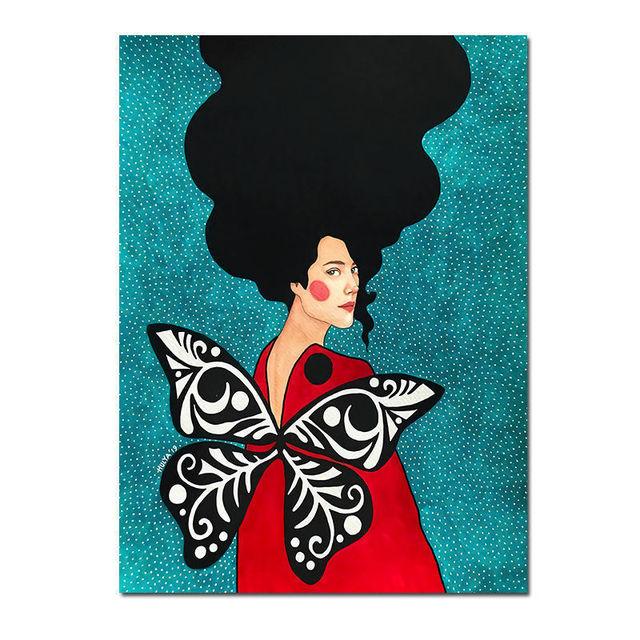 Скандинавская абстрактная девушка, цветок, птица, холст, картина, печать плакатов, винтажная настенная художественная картина для гостиной, домашний декор, Cuadros, без рамки