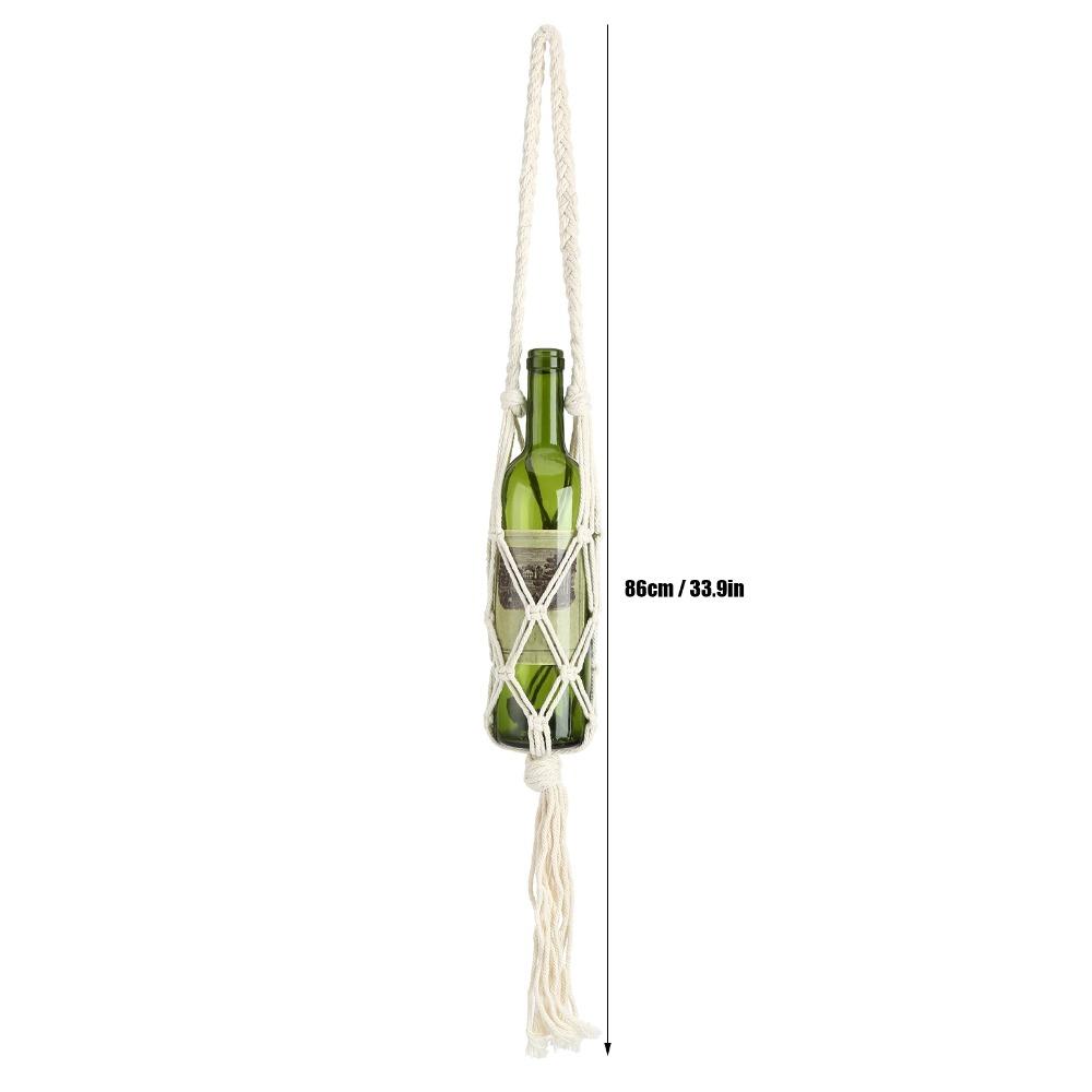 Bar Decor Hand Knitting Wine Bottle Holder Cotton Rope Bohemian Style Bottle Storage Bag Water Bottle Carrier Hiking Activity