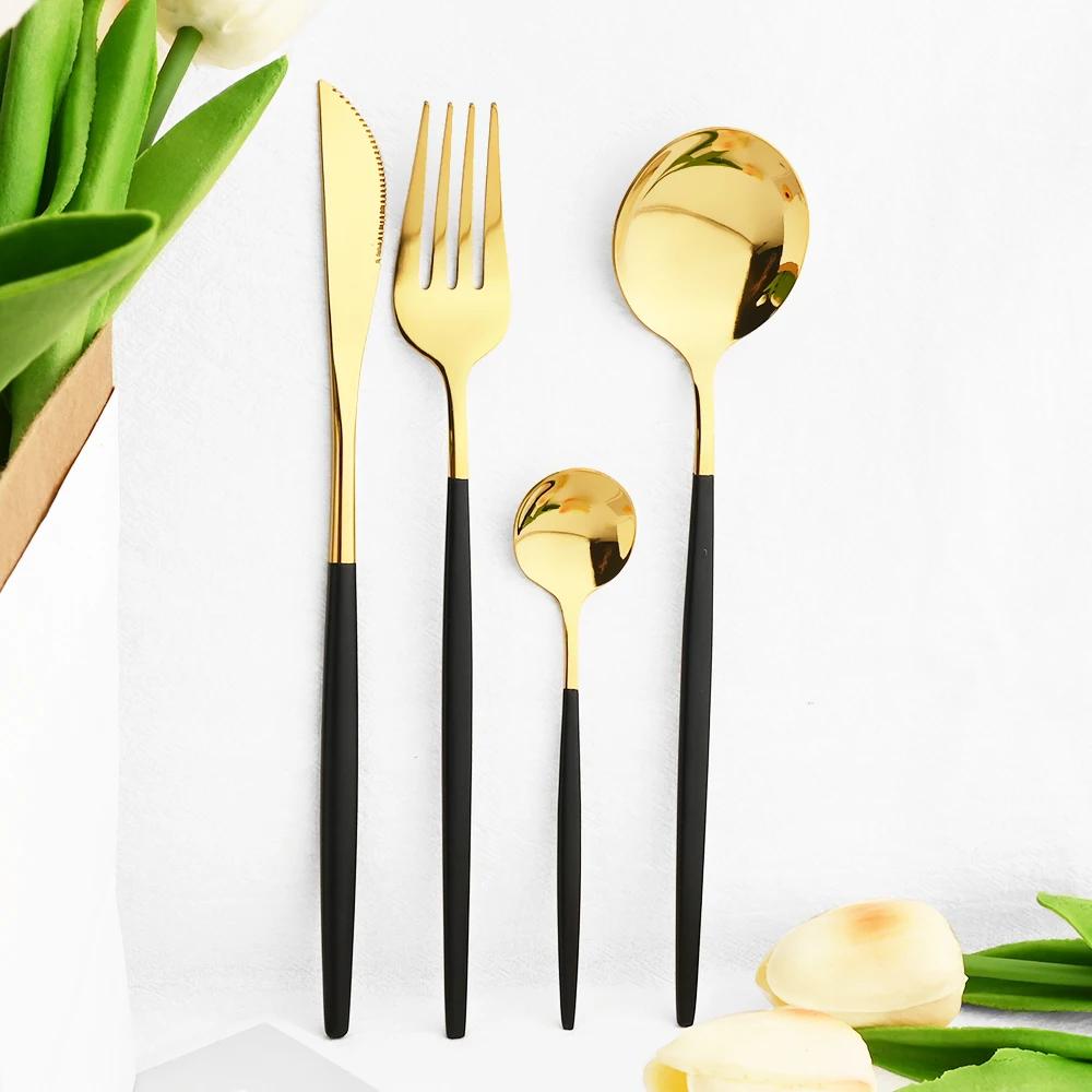 16 шт. Зеркальный розовое золото Набор столовых приборов из нержавеющей стали Нож Кофейная ложка Вилка Набор посуды Западные кухонные столовые приборы