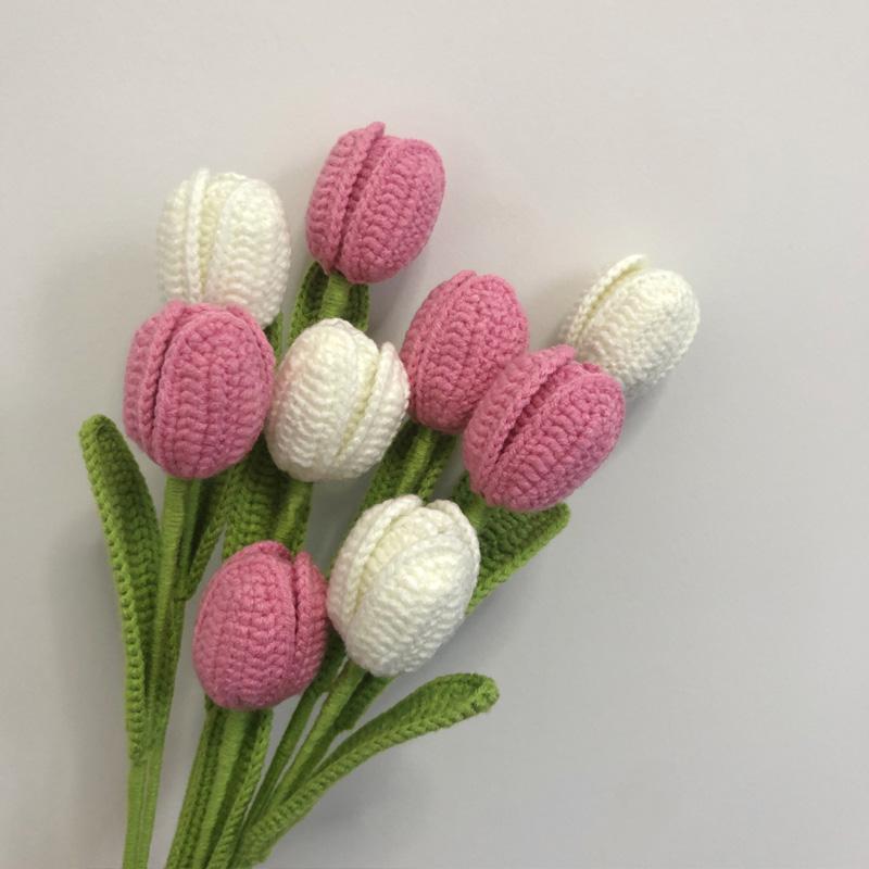 1PC Artificial Tulips Bouquet Home Decor Fake Flower Handmade Hand-Woven Knitted