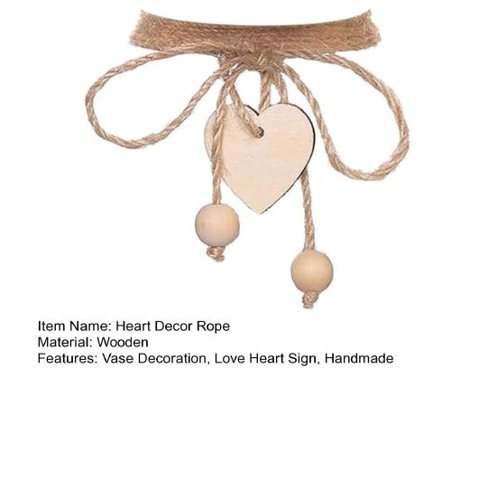 Love Heart Decoration Rope Handmade Wood Bead Jute Rope
