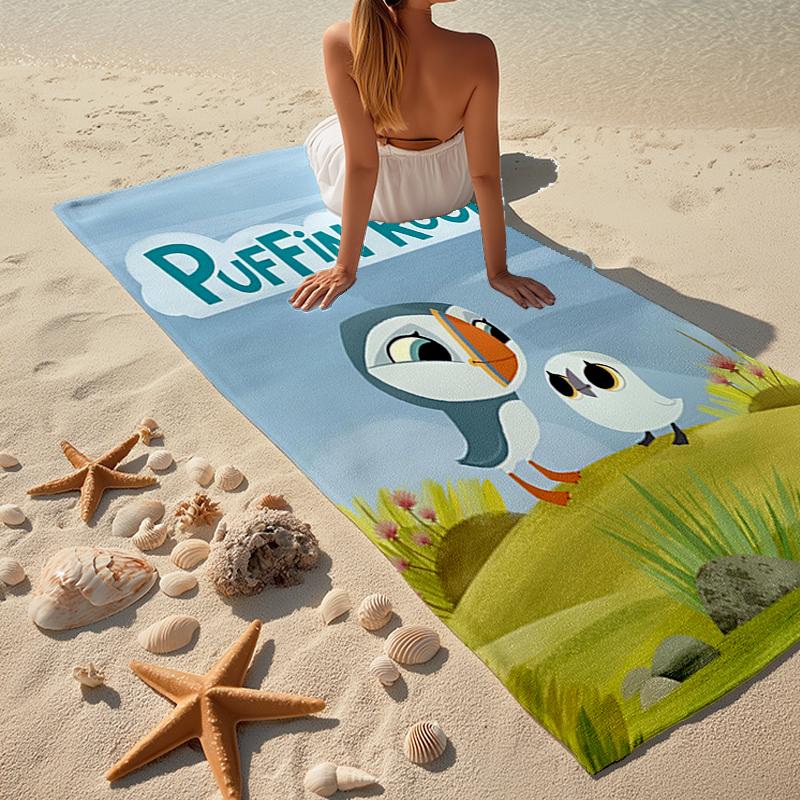 Ultra-Soft Beach Towel with Puffin Rock Theme,Ideal for Pool - Camping, Diving - Perfect Travel Essential, Vibrant Beach Towel.