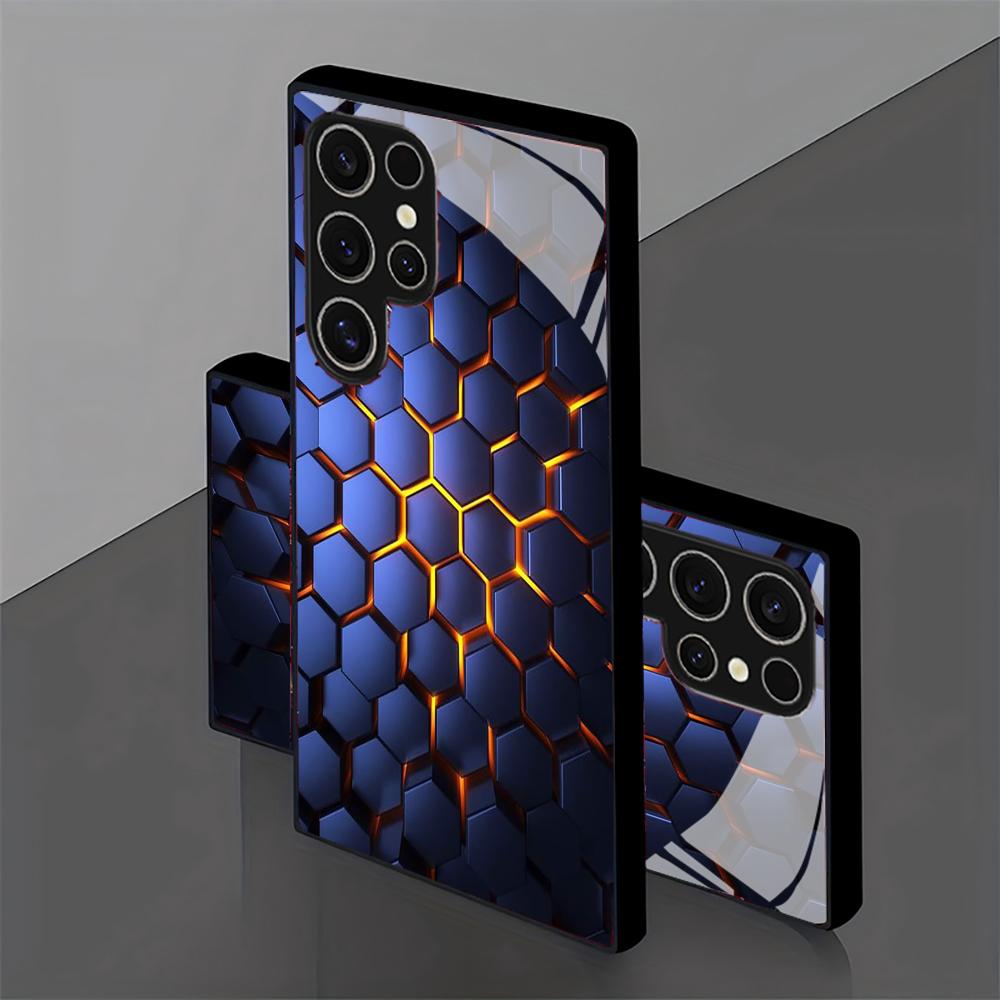 Стеклянный чехол для телефона с сотовым рисунком для Samsung Galaxy S26 S25 S24 S22 S23 Ultra S21 S20 Plus 5G, нескользящий, с полным покрытием