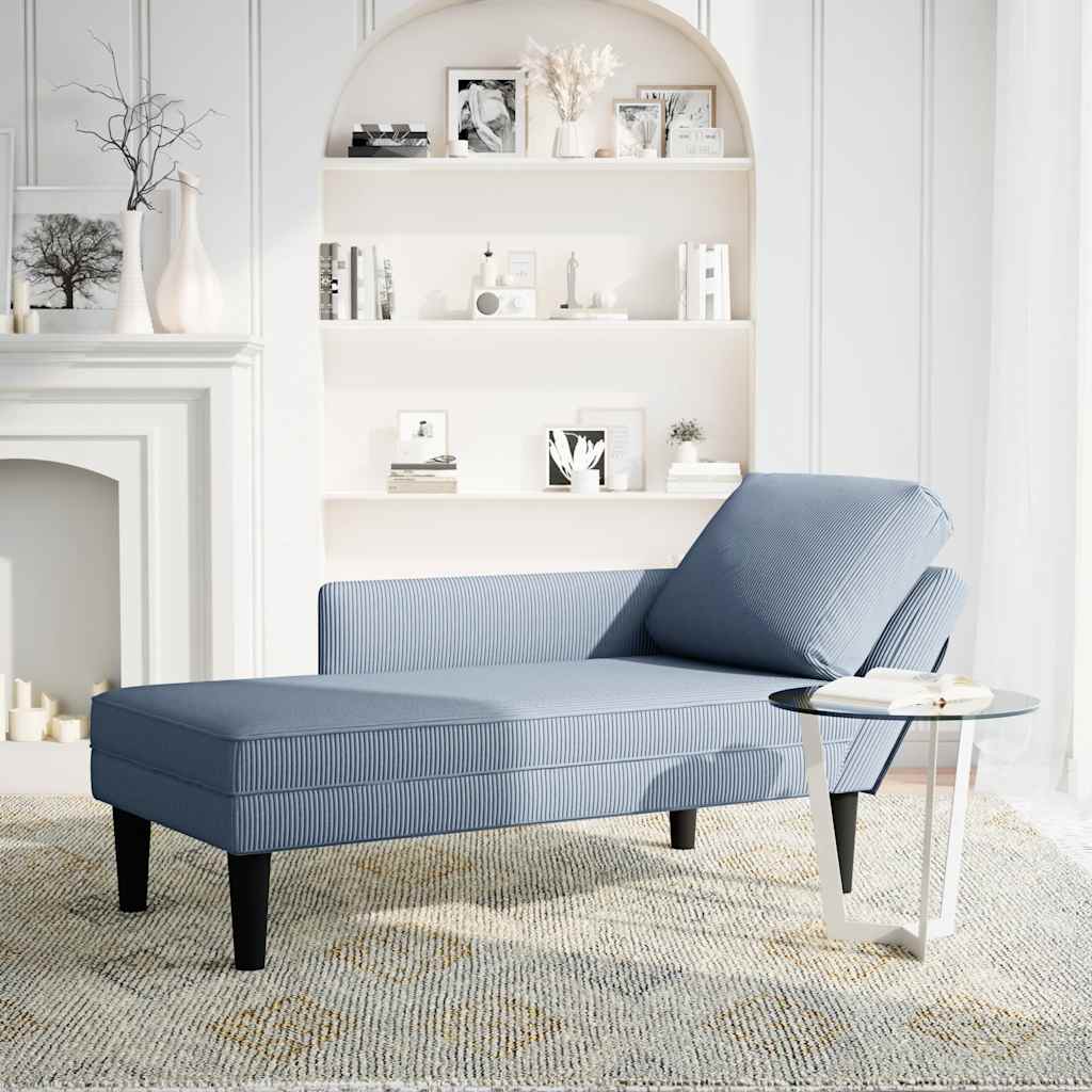 Blue Cord Fabric Chaiselongue with Cushion
