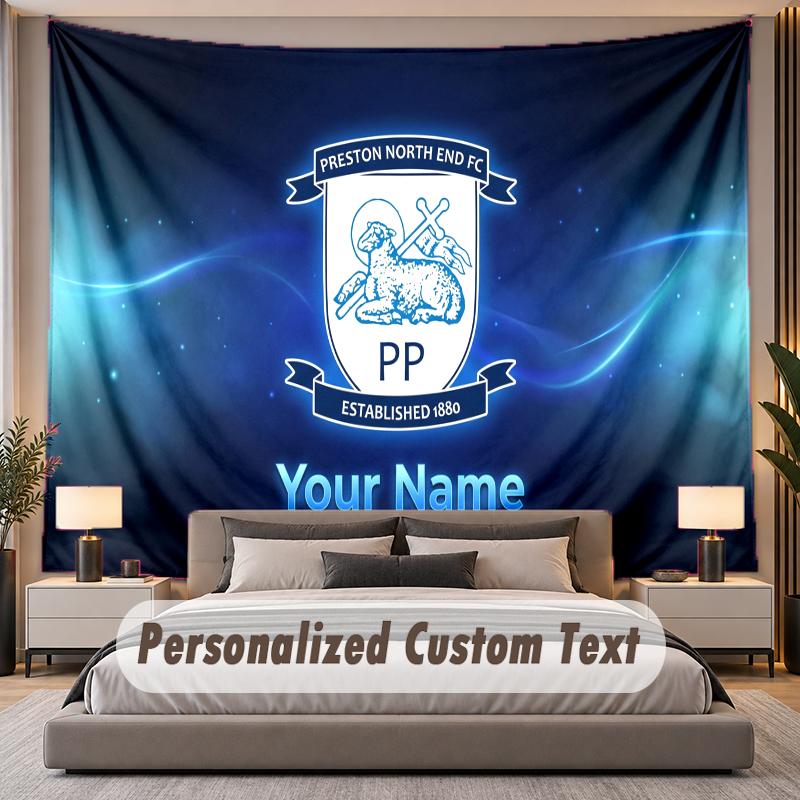 Custom Name Text Tapestry Preston North End Personalized Polyester Wall Tapestry For Bedroom And Room