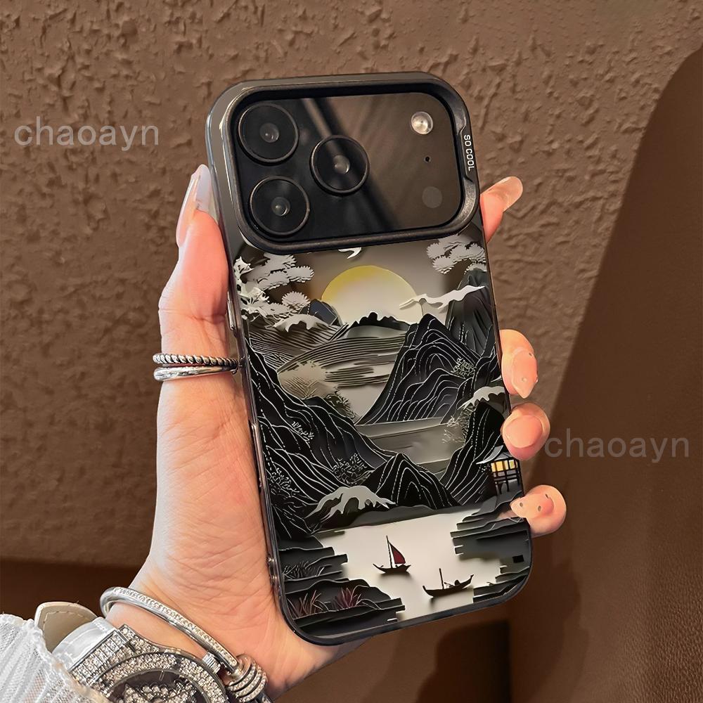 Чехол для телефона "Горы и реки" для iPhone 17 16 15 14 13 12 11 Pro/ Max/Plus ударопрочная задняя крышка защита от отпечатков пальцев